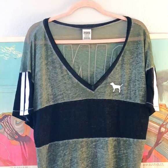 PINK Victoria's Secret Green and Black Short Sleeve Tee - Picture 2 of 5